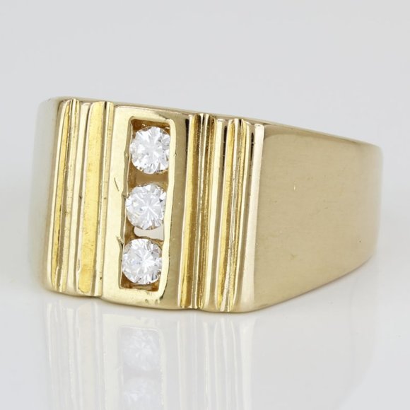 Vintage 14K Yellow Gold and Diamond Men's Art Deco Cocktail Anniversary Ring - Picture 2 of 7